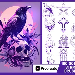 180 Gothic Stamps for Procreate - Horror Brush Pack - Halloween Illustration Set