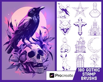 180 Gothic Stamps für Procreate - Horror Brush Pack - Halloween Illustration Set