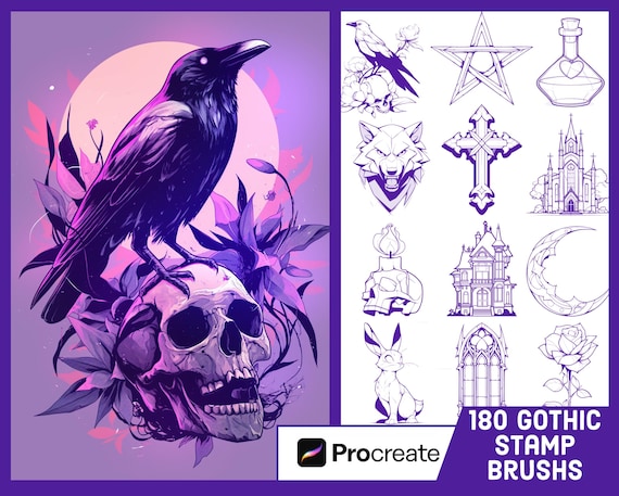 180 Gothic Stamps for Procreate - Horror Brush Pack - Halloween Illustration Set