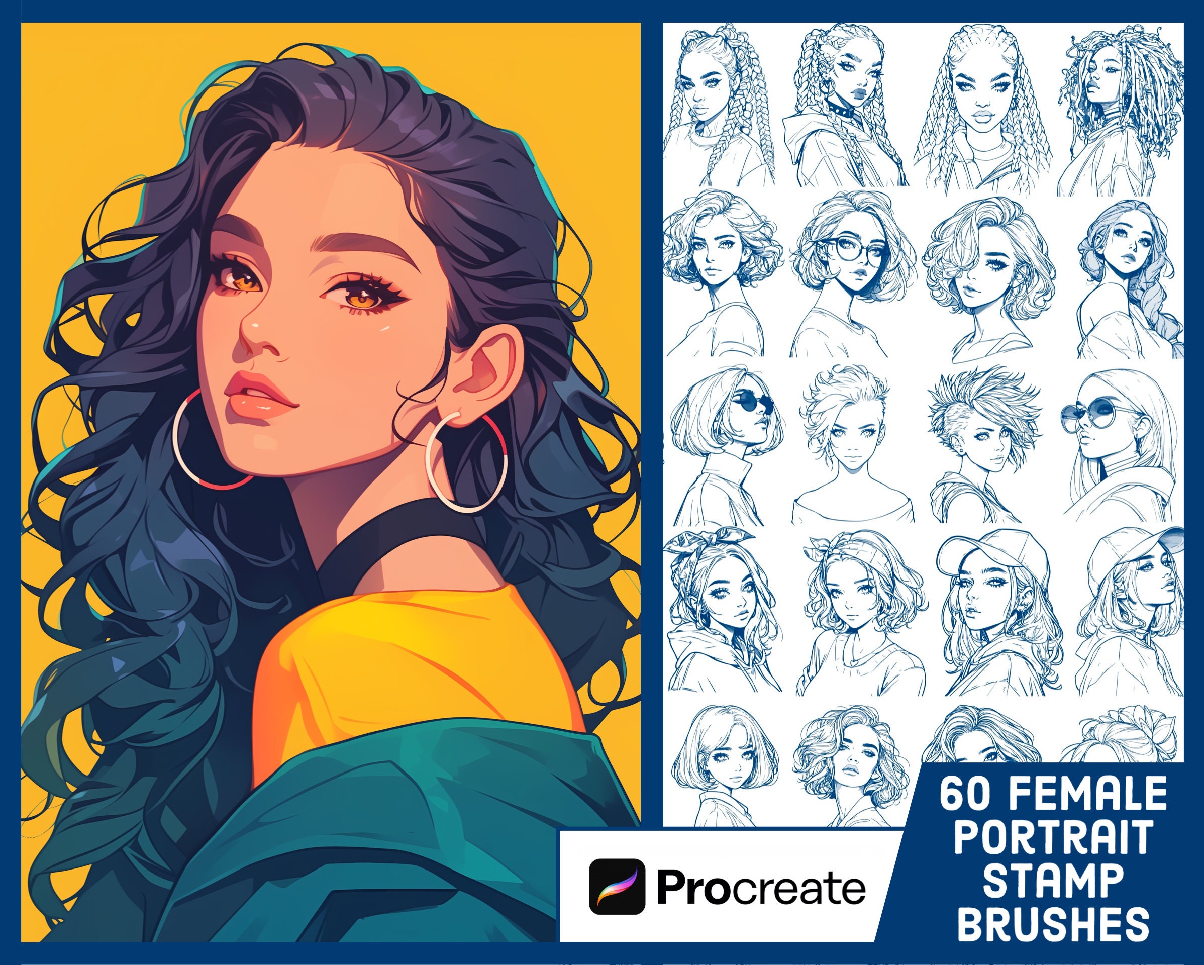 60 Female Portrait Stamp Brushes For Procreate - Girl Portraiture Guide