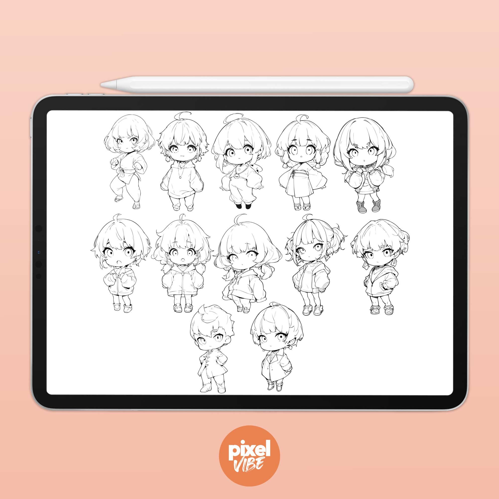 96 Chibi Character Guide Stamp Brushes for Procreate - Anime ...
