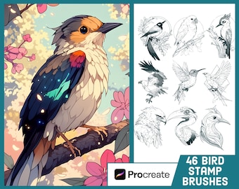 46 Bird Stamp Brushes für Procreate - Tattoo Illustration Brush Pack