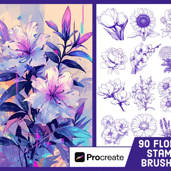 90 Floral Stamp Brushes For Procreate - Flower Illustration Art Set