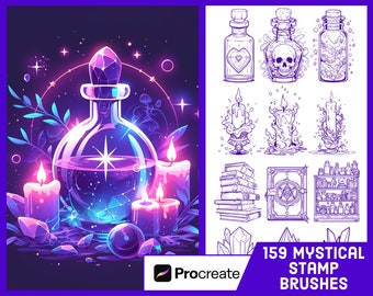 159 Mystical Stamp Brushes For Procreate - Witchcraft Illustration Brush Pack