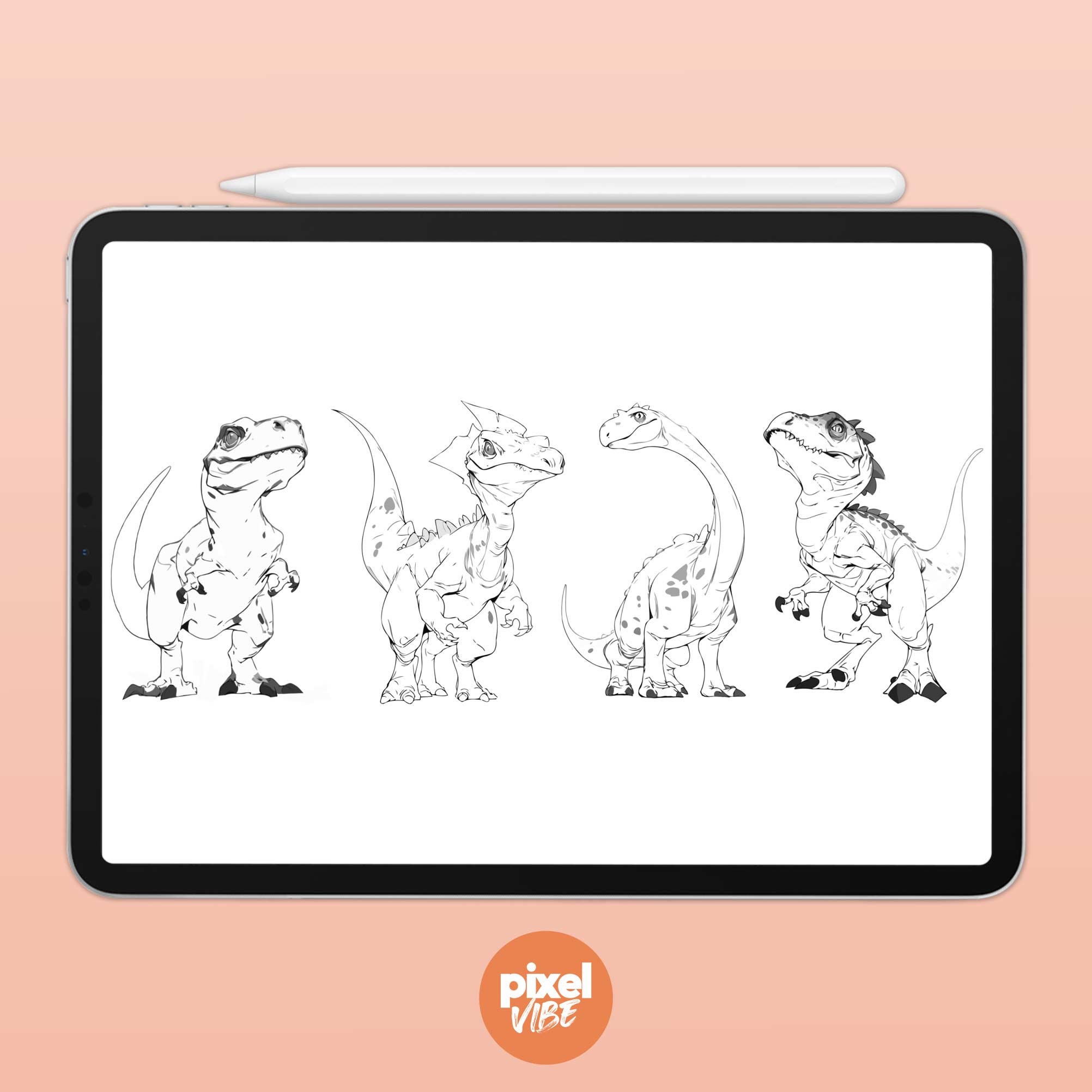 37 Dinosaur Stamp Brushes for Procreate - T-rex Illustration Brush Pack ...