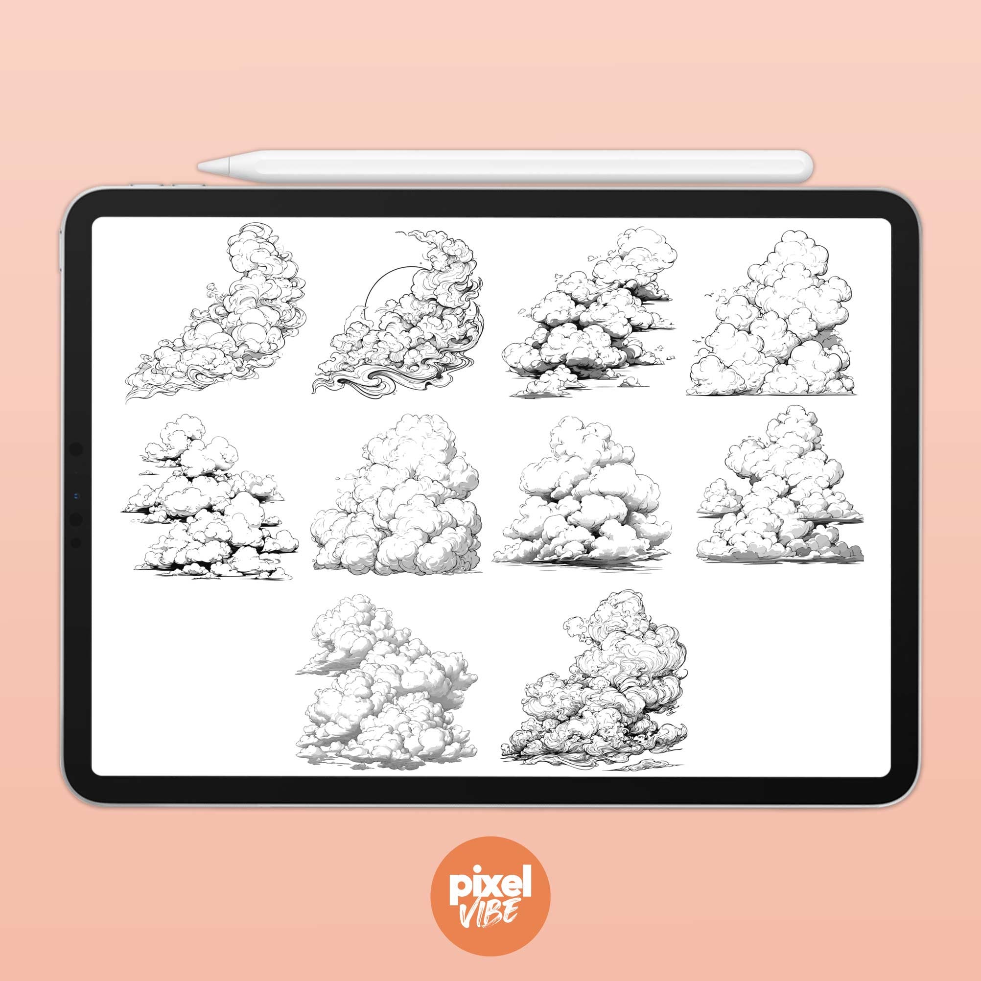20 Cloud Stamp Brushes for Procreate Sky Illustration Brush Pack - Etsy