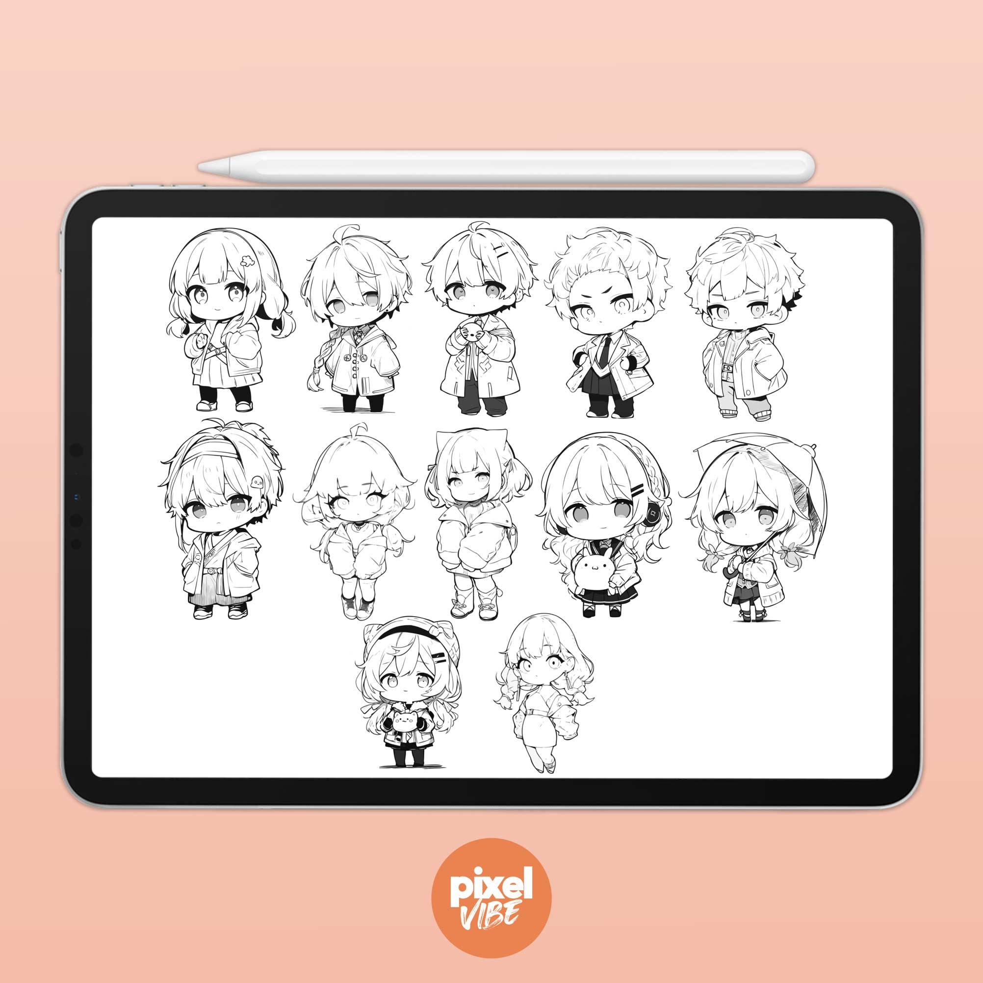 48 Chibi Character Guide Stamp Brushes for Procreate - Anime ...