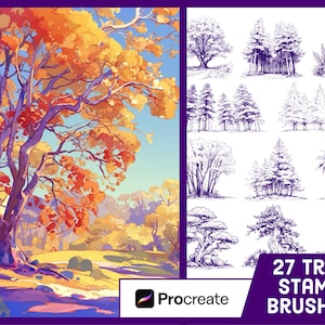 27 Tree Stamp Brushes For Procreate - Forest Illustration Brush Pack