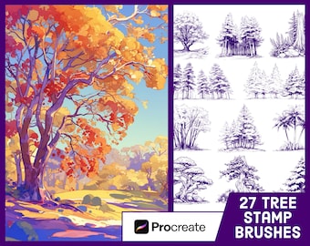 27 Tree Stamp Brushes For Procreate - Forest Illustration Brush Pack