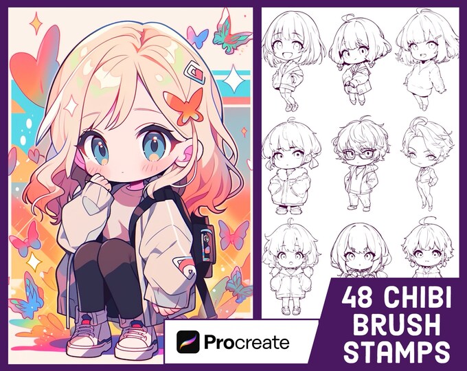 Anime Chibi Full Body Stamp PNG Brush Set - Body Pose Guide Stamps ...