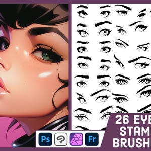 26 Eyes Stamp Brushes For Photoshop, Clip Studio Paint, Affinity Photo, ABR Brushes - Comic Book Style Eye Stamp Set - Portrait Eye Template