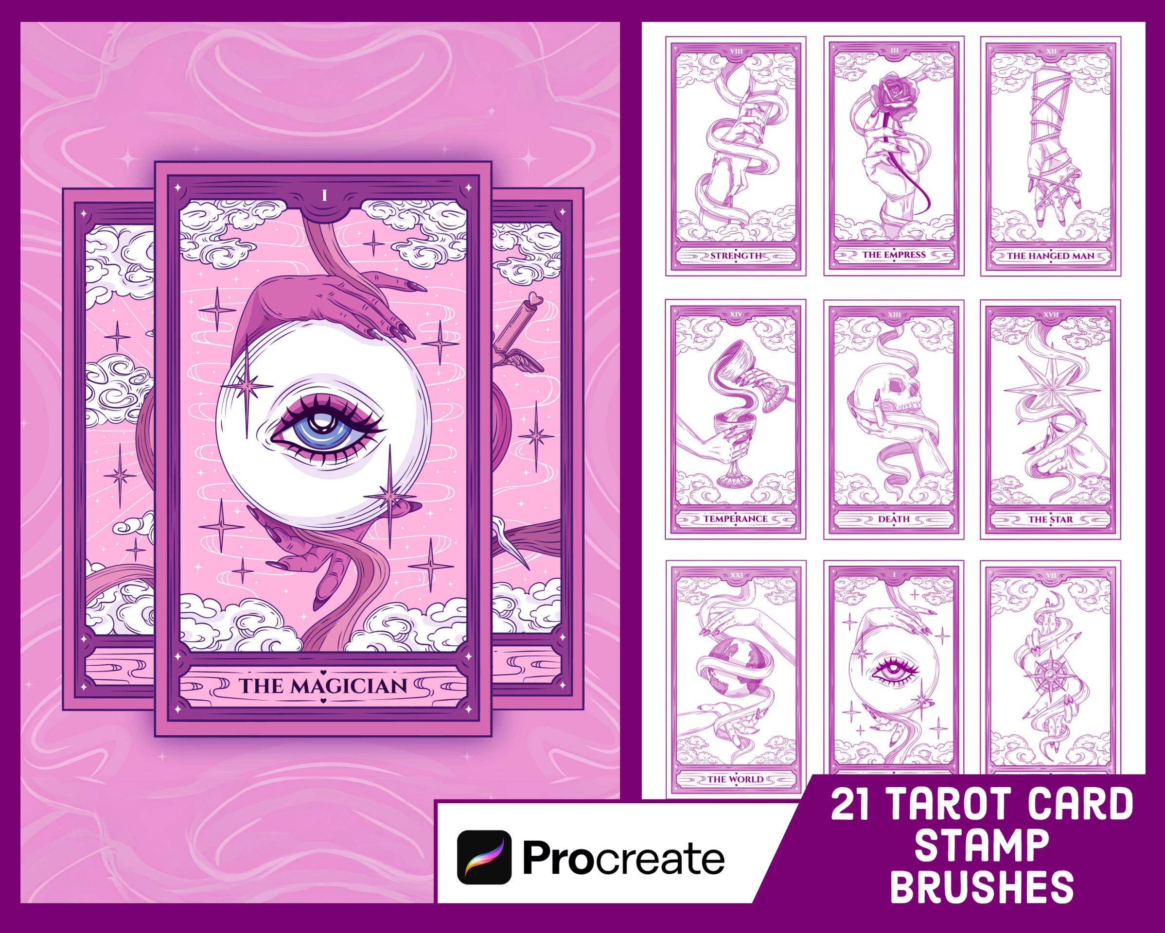 21 Tarot Card Stamp Brushes For Procreate - Horoscope Illustration Brush Pack