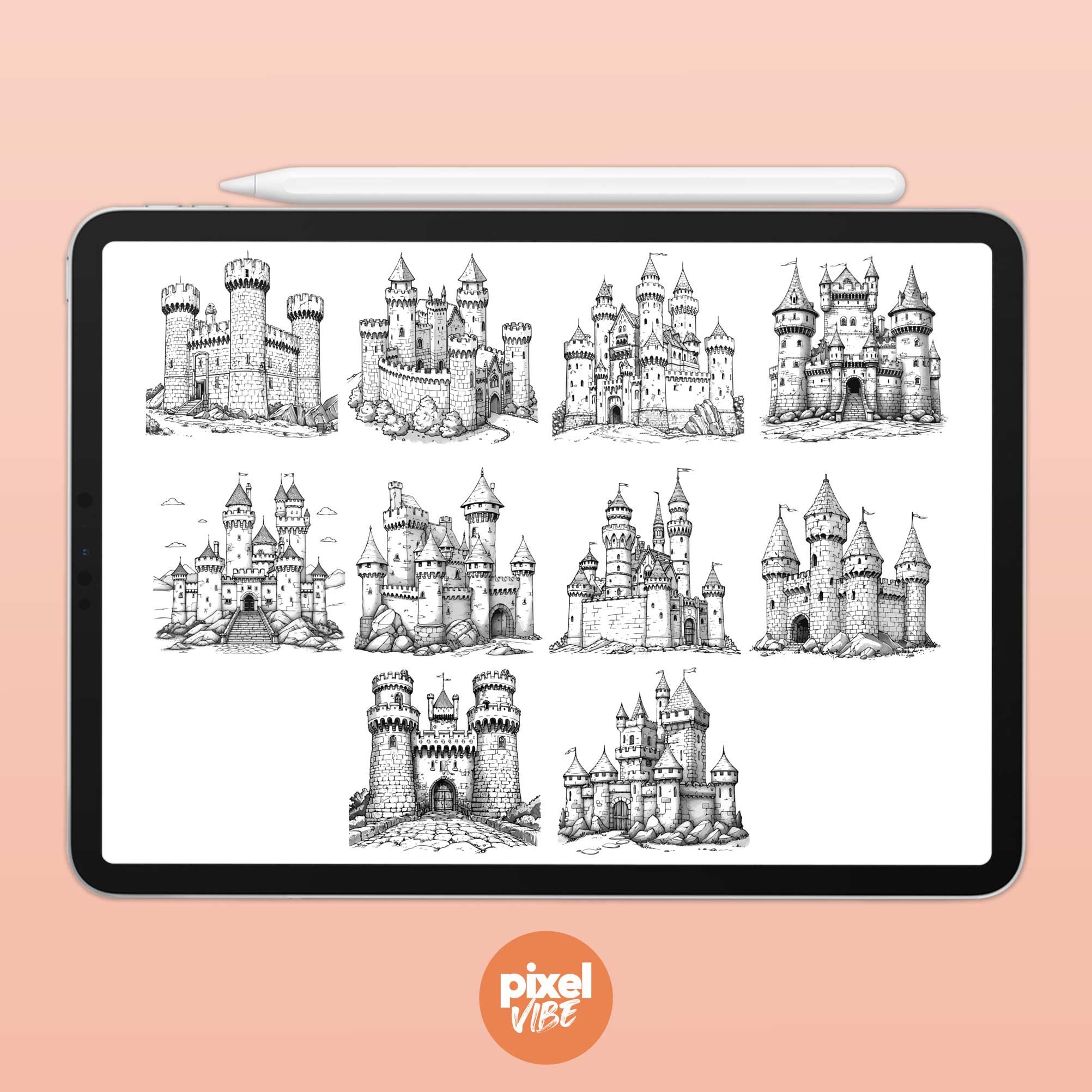 20 Castle Stamp Brushes for Procreate - Fantasy Illustration Brush Pack ...