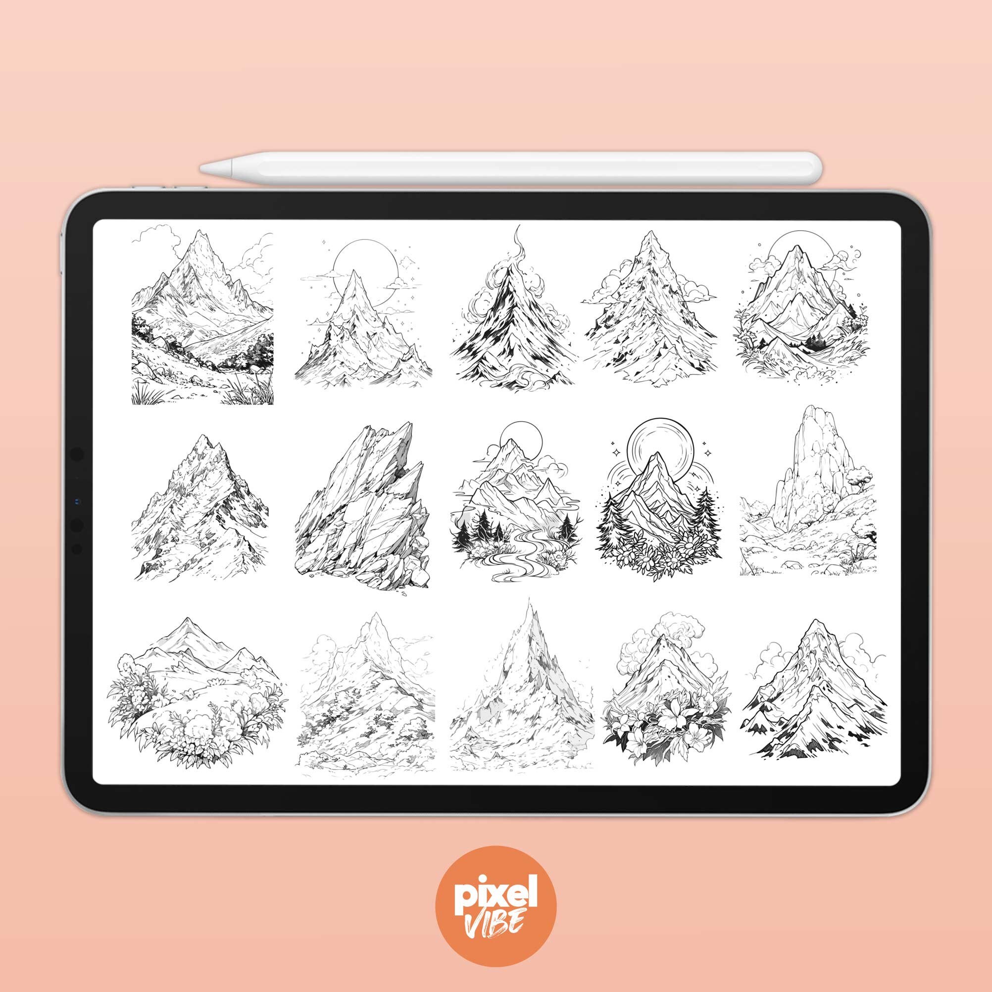 30 Mountain Stamp Brushes for Procreate - Landscape Illustration Art ...