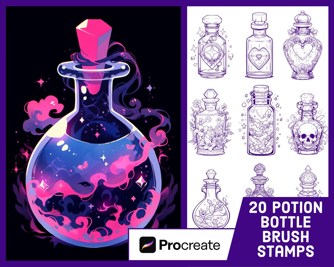 20 Potion Bottle Stamp Brushes for Procreate - Tattoo Illustration ...