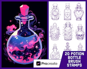 20 Potion Bottle Stamp Brushes For Procreate - Tattoo Illustration Brush Pack