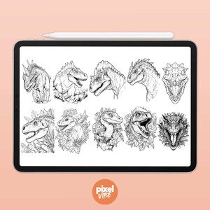 37 Dinosaur Stamp Brushes for Procreate - T-rex Illustration Brush Pack ...
