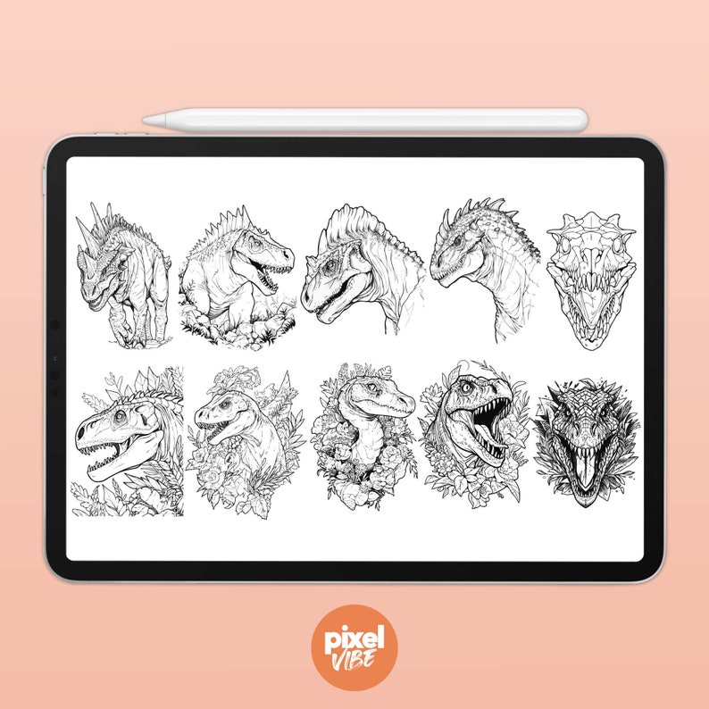 37 Dinosaur Stamp Brushes for Procreate - T-rex Illustration Brush Pack ...