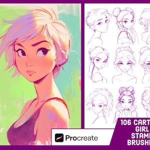 106 Cartoon Girl Stamp Brushes For Procreate - Cute Girl Character Illustration Brush Pack