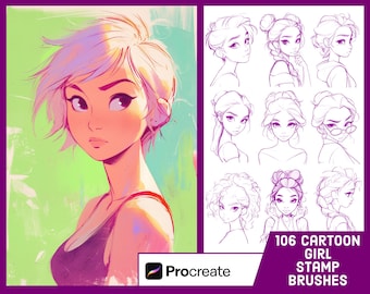 106 Cartoon Girl Stamp Brushes For Procreate - Cute Girl Character Illustration Brush Pack