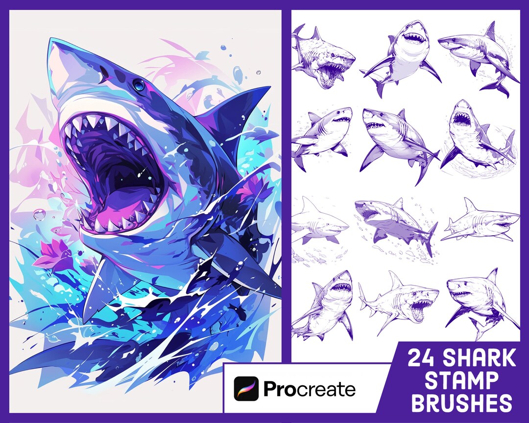 Shark Stamp Brushes for Procreate - Illustration Brush Pack (digital ...