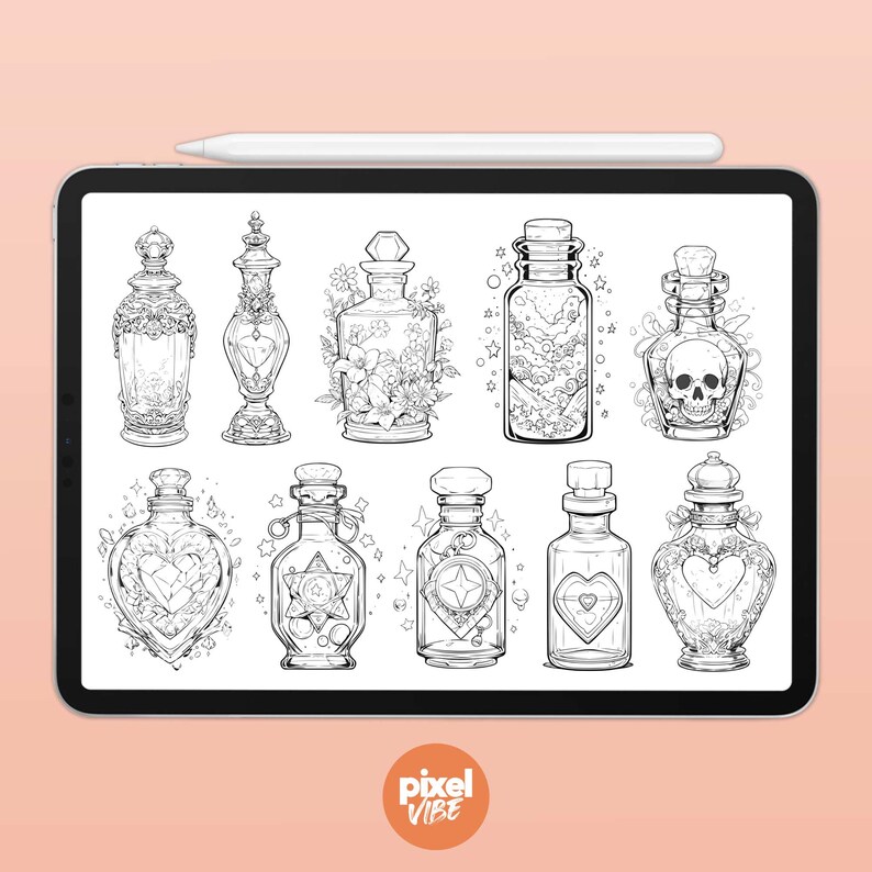 20 Potion Bottle Stamp Brushes for Procreate - Tattoo Illustration ...