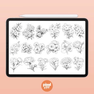 90 Floral Stamp Brushes for Procreate - Flower Illustration Art Set - Etsy