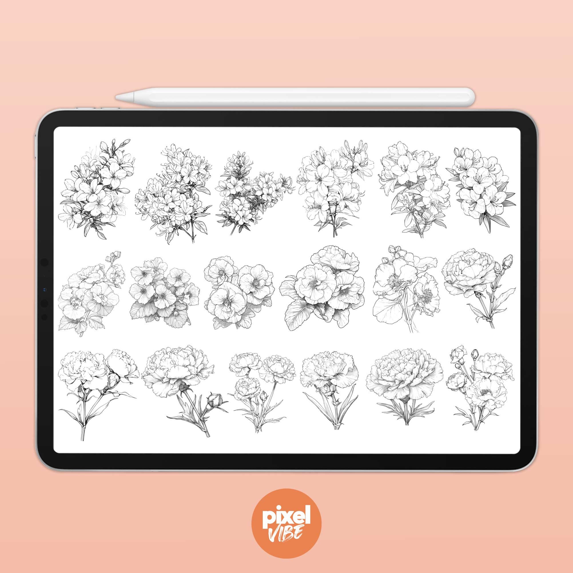 90 Floral Stamp Brushes for Procreate - Flower Illustration Art Set - Etsy