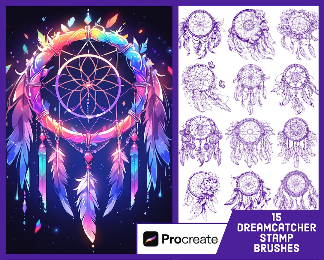 15 Dreamcatcher Stamp Brushes for Procreate - Boho Illustration Brush ...