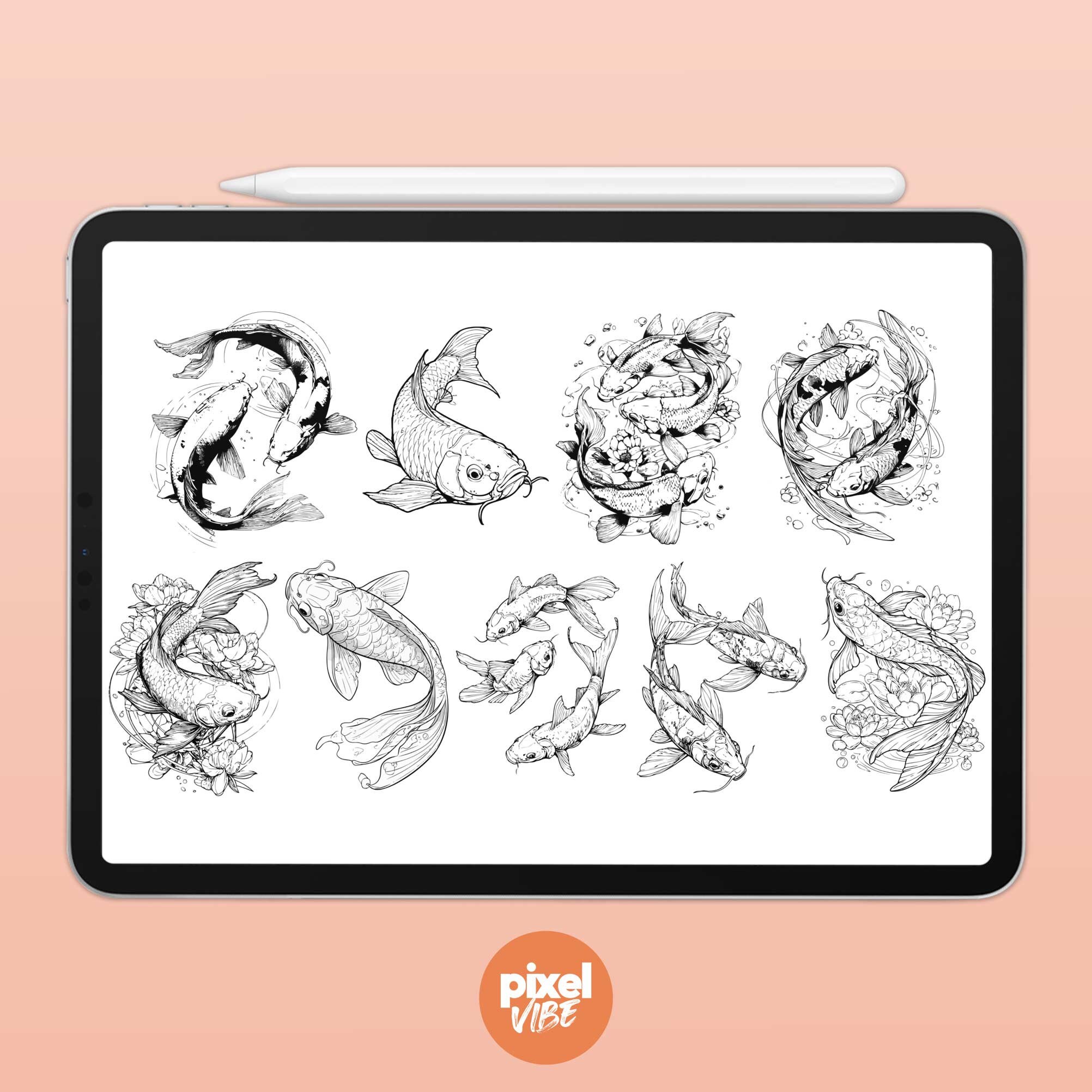 Procreate Koi Fish Tutorial 18 Koi Fish Stamp Brushes for Procreate - Japanese Illustration Brush ...