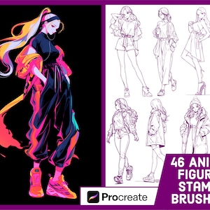 46 Weibliche Anime Figur Stempel Pinsel für Procreate - Mode Manga Mädchen Stempel Set - Illustration Brush Pack