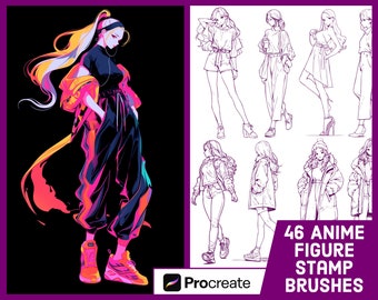 46 Weibliche Anime Figur Stempel Pinsel für Procreate - Mode Manga Mädchen Stempel Set - Illustration Brush Pack