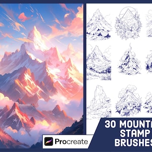30 Mountain Stamp Brushes For Procreate - Landscape Illustration Art Set