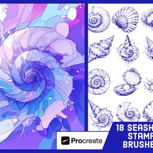 18 Seashell Stamp Brushes For Procreate - Ocean Illustration Brush Pack