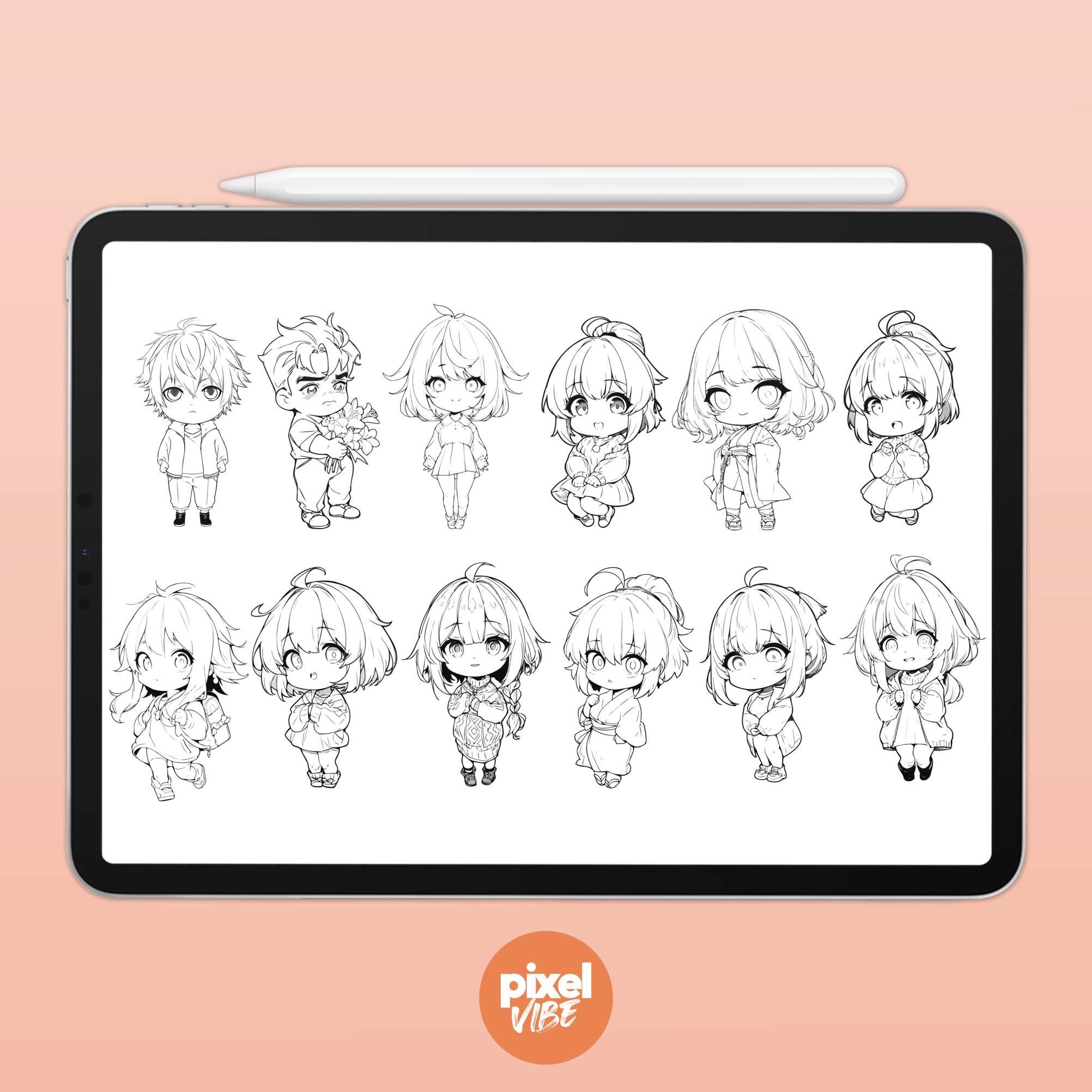 48 Chibi V2 Character Guide Stamp Brushes for Procreate - Anime ...