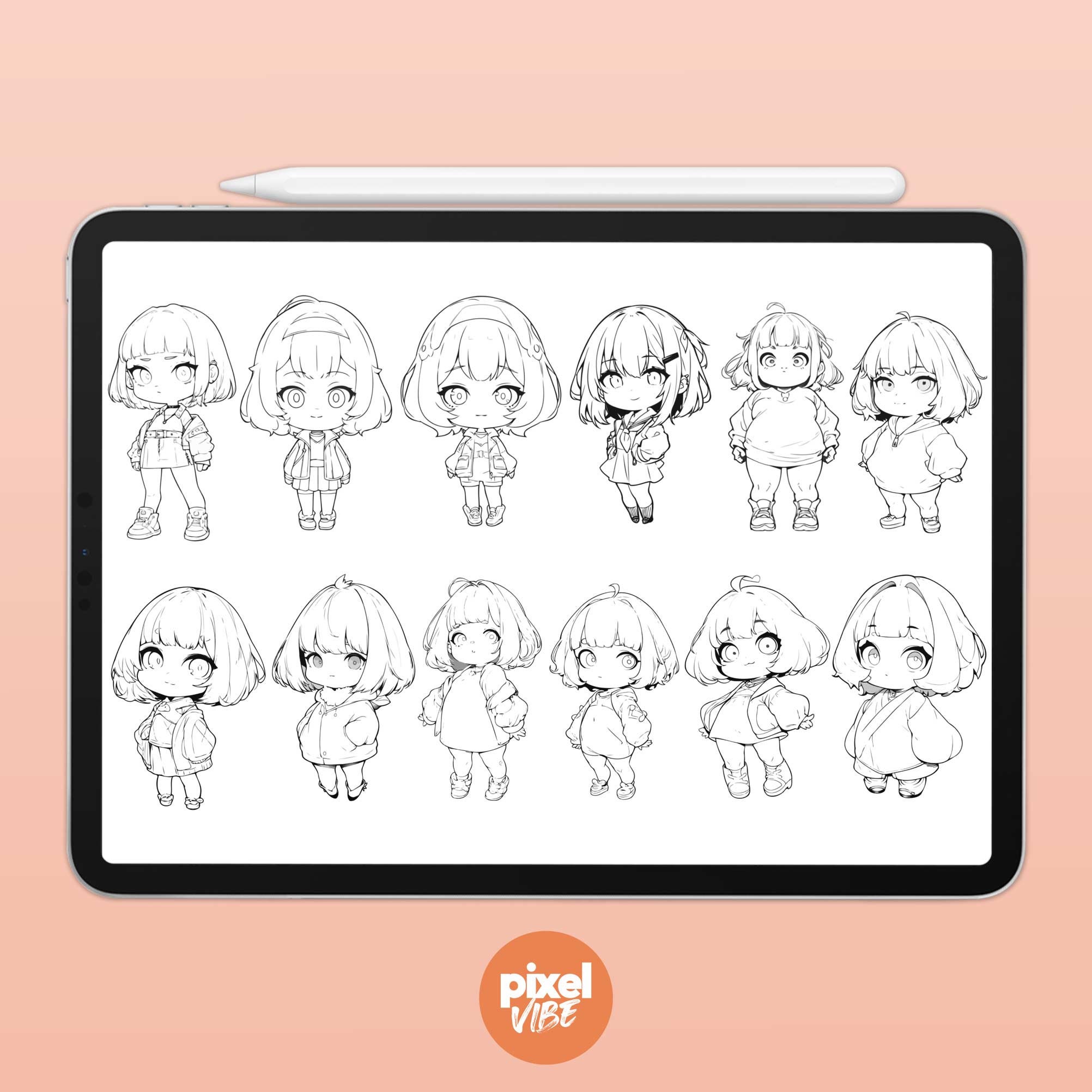 48 Chibi V2 Character Guide Stamp Brushes for Procreate - Anime ...
