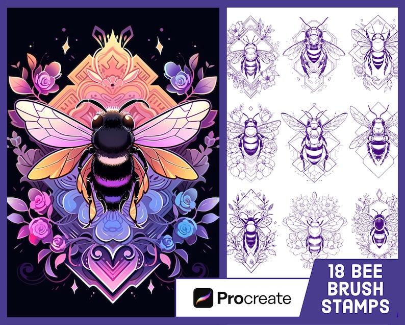 18 Bee Stamp Brushes for Procreate - Tattoo Illustration Brush Pack - Etsy