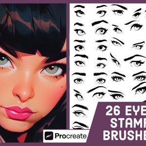 26 Eyes Stamp Brushes For Procreate - Comic Book Style Eyebrow Stamp Set - Portrait Eye Template Art