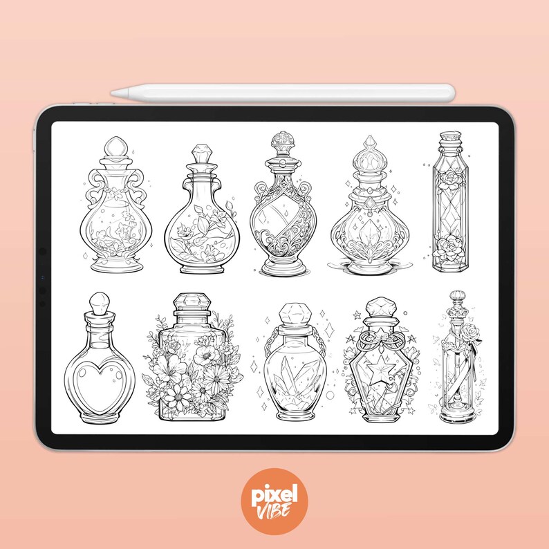 20 Potion Bottle Stamp Brushes for Procreate - Tattoo Illustration ...