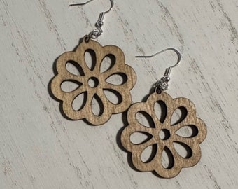 Simple rustic wood stained flower earrings for all occasions