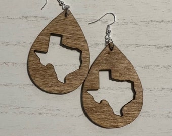 Rustic Wood Stained Texas Teardrop Earrings For All Occasions