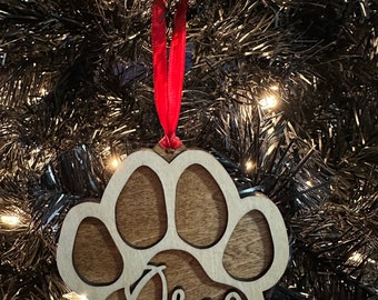 Custom Paw Christmas Ornament with Dog Name