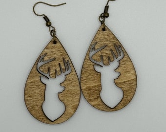 Handmade Deer Wooden Teardrop Earrings