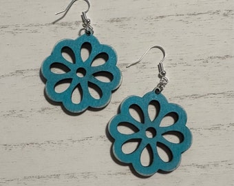 Simple yet beautiful laser cut flower earrings hand painted an elegant teal color