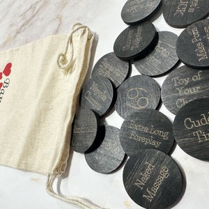 Couples Bang Bag | Black Stain Wooden Sex Tokens | Naughty Acts For Date Night Fun | Fathers Day | Newly Wed Gift