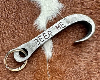 Keychain Bottle Opener "Beer Me" - Hand Forged & Stamped