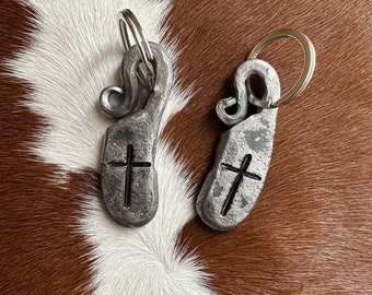 Hand Forged Cross Keychain / Hand Forged Horseshoe Keychain with Cross