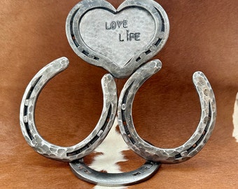 Love Life Horseshoe Sculpture - Hand Forged & Welded