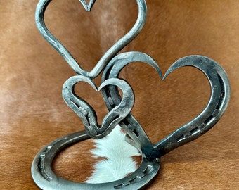 Family of Hearts Horseshoe Sculpture - Hand Forged & Welded