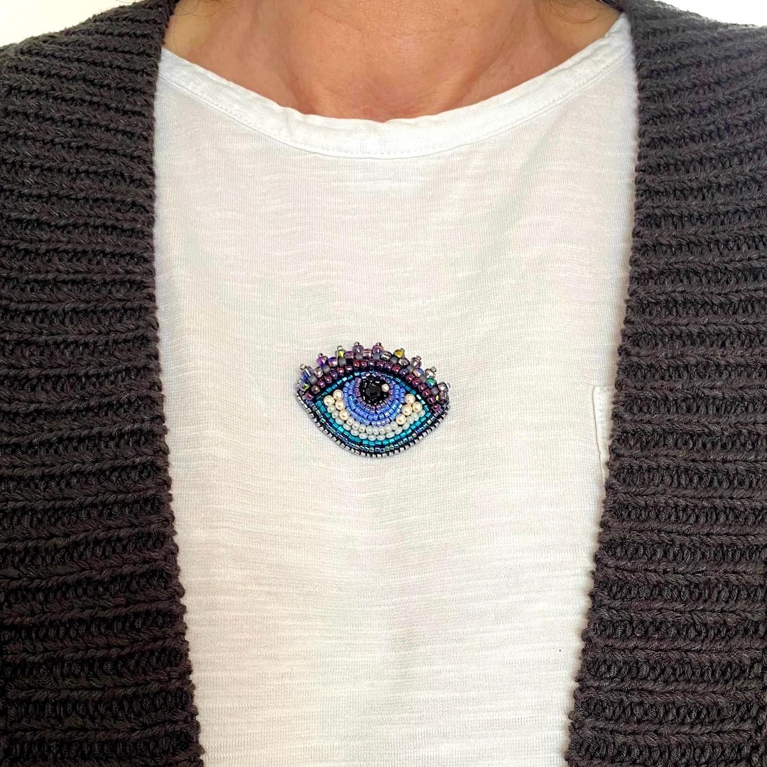 Beaded Eye Brooch, Evil Eye Pin, Protection Third Eye Pin, Delicate ...